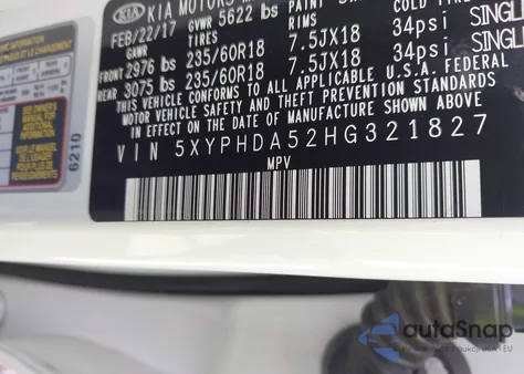 2017 Kia Sorento 3.3L Ex z USA, uszkodzony, nr VIN 5XYPHDA52HG321827